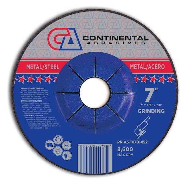 Continental Abrasives 7" x 1/4" x 5/8" Signature T27 Depressed Center Grinding Wheel A5-10701452 - main